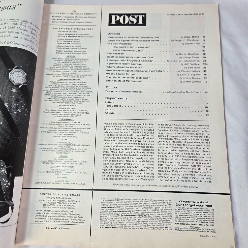 The Saturday Evening Post Magazine December 14 1963 John F Kennedy Assassination - Picture 2 of 7
